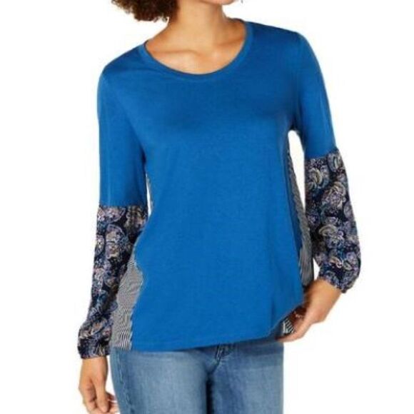 Style & Co. Printed Mixed Media Pullover Top - Picture 1 of 8